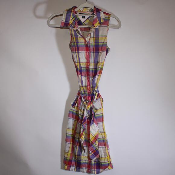 Vintage Tommy Hilfiger 100% Cotton Plaid Short Sleeve Waist Tie Dress Size 10 - Picture 1 of 4